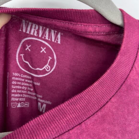 Officially Licensed Nirvana Nevermind Smiley Grunge Tee Magenta Acid Wash Medium - Picture 3 of 5
